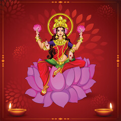 Vector illustration of a Beautiful Poster Or Banner With Goddess Maa Laxmi Of Indian Dhanteras Festival Background.