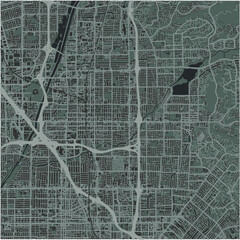 Map of Orange in California in a smooth dark style. Contains layered vector with roads water, parks, etc.