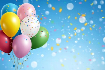 Office balloons with ribbons. Colorful festive backdrop for birthday celebrations, corporate gatherings