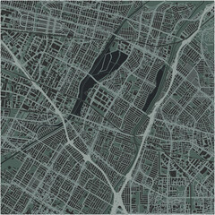Map of Pico Rivera in California in a smooth dark style. Contains layered vector with roads water, parks, etc.
