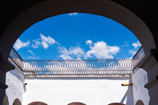 Blue sky framed by architecture