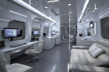 Fototapeta premium A futuristic mobile diagnostic unit that enables rapid health checks by containing all the equipment needed for a fast scan inside and ready for use