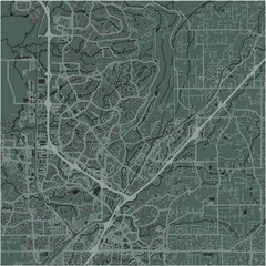 Map of Rocklin in California in a smooth dark style. Contains layered vector with roads water, parks, etc.