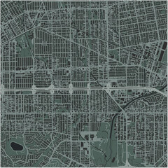 Map of Rosemead in California in a smooth dark style. Contains layered vector with roads water, parks, etc.