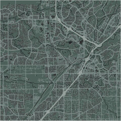 Map of Roseville in California in a smooth dark style. Contains layered vector with roads water, parks, etc.