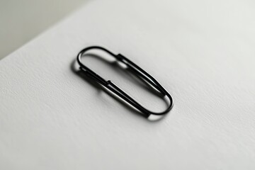 Fototapeta premium Macro view of black paper clip on white paper. with generative ai