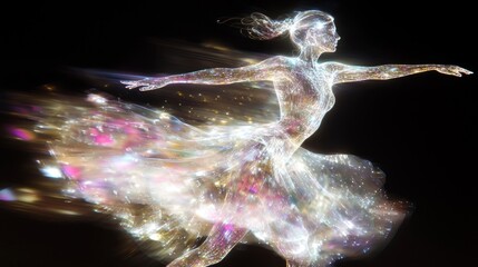 Dynamic Double Exposure Portraits Illustration of a Dancer: Vibrant Colors, Swirling Music Notes, and Flowing Movement