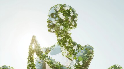 Obraz premium Tranquil Double Exposure Portrait of Yoga Practitioner in Harmony with Nature | Detailed Surreal Illustration Symbolizing Peace and Mindfulness