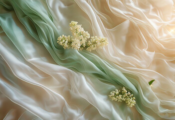 Abstract wave silk background with sinuous folds, milky color,