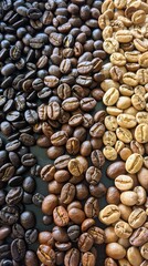 A colorful assortment of coffee beans arranged side by side for a flavorful brewing experience