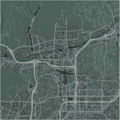 Map of Santee in California in a smooth dark style. Contains layered vector with roads water, parks, etc.