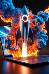 spaceship launch from a laptop