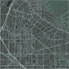 Map of South Whittier in California in a smooth dark style. Contains layered vector with roads water, parks, etc.