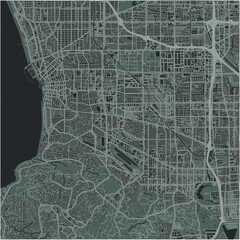 Map of Torrance in California in a smooth dark style. Contains layered vector with roads water, parks, etc.