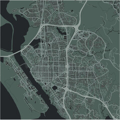 Map of Vallejo in California in a smooth dark style. Contains layered vector with roads water, parks, etc.