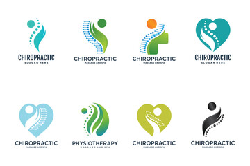 Set physiotherapy logo design templates creative concept Premium Vector