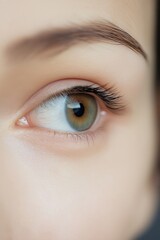 Obraz premium Focused image of a single eye, emphasizing the cool blue and green hues in its iris.