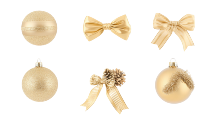 Elegant Collection of Gold Christmas Balls and Bows for Festive Decor Generative AI