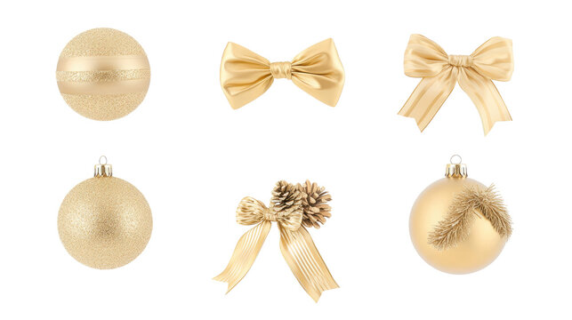 Elegant Collection of Gold Christmas Balls and Bows for Festive Decor Generative AI
