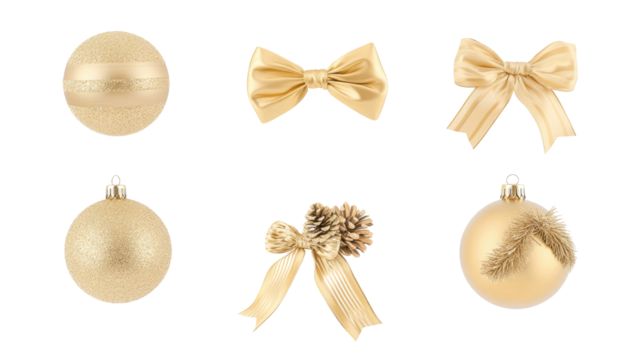 Elegant Collection of Gold Christmas Balls and Bows for Festive Decor Generative AI