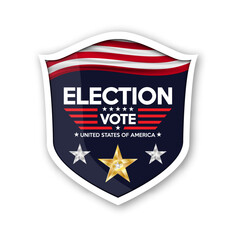 Vote badge shield. Presidential election day in the United States. Vote 2024. Election 2024 USA isolated background. Vector illustration.