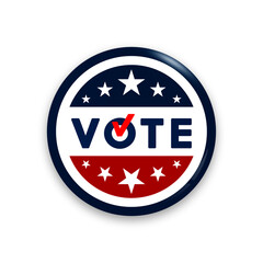 Vote badge. Presidential election day in the United States. Vote 2024. Election 2024 USA isolated background. Vector illustration.