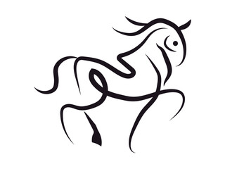 Hand drawn Running horse minimalist lines art vector 