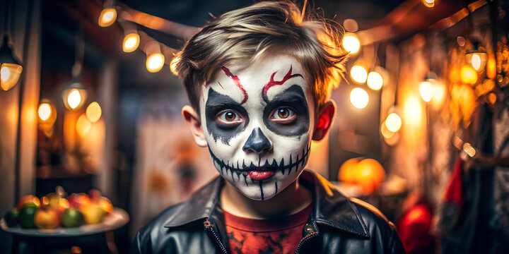 Boy make up as evil for halloween party