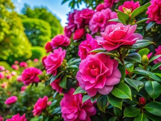 Lush Pink Gardenia Bush with Abundant Blooms in a Vibrant Green Garden Setting During Springtime