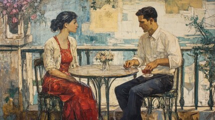 Couple enjoying quality time together on a scenic terrace overlooking the cityscape