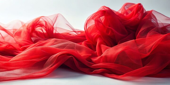 Lush Red Tulle Fabric Draped Elegantly on a White Surface for Textile and Fashion Design Projects