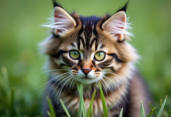 Obraz premium A Maine Coon cat in a green field