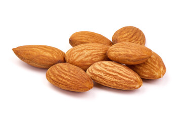 Almond nuts, isolated on white background.