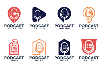 Set Podcast home logo design creative concept style modern