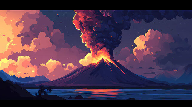 Shield volcano erupting, illustration. Erupting Volcano. Illustration