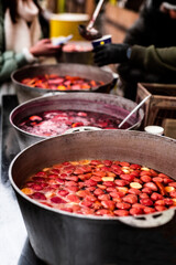 Hot mulled wine on a street food market