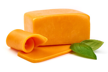 Cheddar cheese, isolated on white background. High resolution image.
