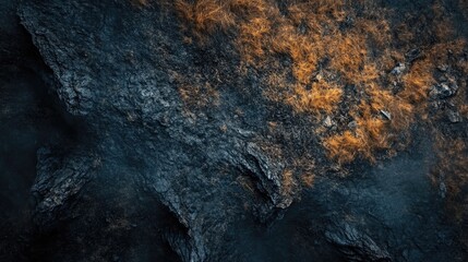 Aerial View of Rugged Terrain with Dry Grass at Night