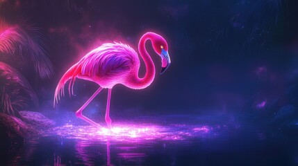 Pink Flamingo in Neon Light