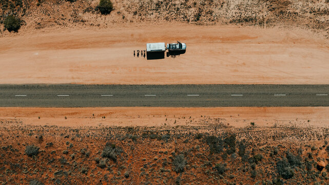 Family with caravan on Australian Outback Road Trip