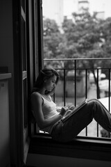 A contemplative and serene moment while sitting on the balcony, reflecting on life