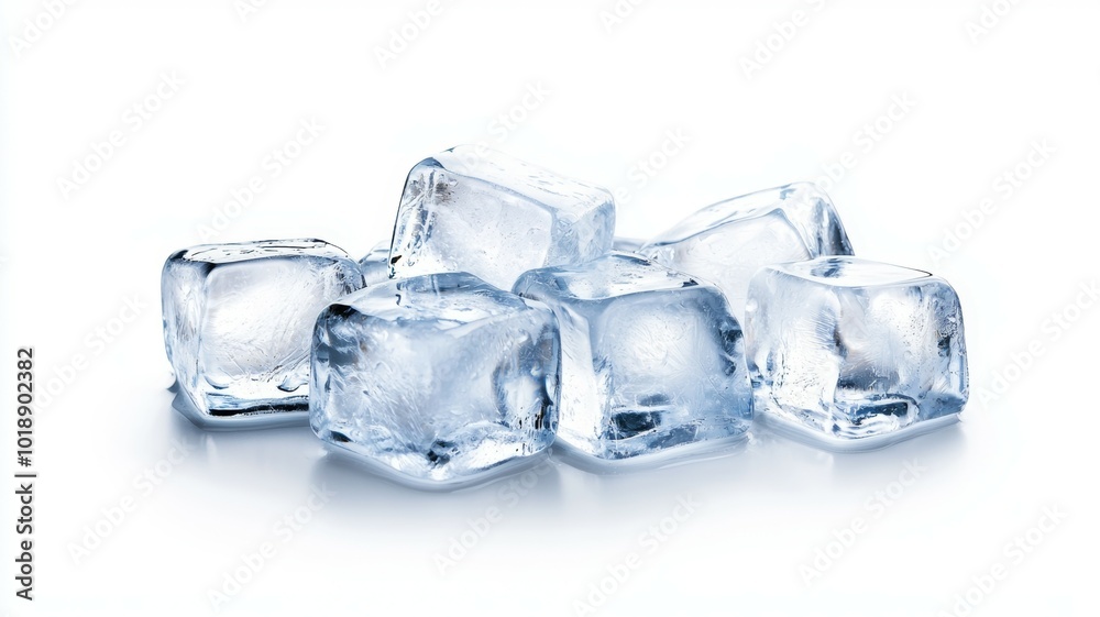 Canvas Prints clear ice cubes piled together on a white surface, showcasing their pristine appearance and simple b