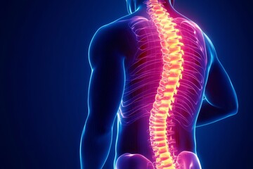 Human Spine X-ray Illustration: Glowing Vertebrae, Muscles & Skeletal, Anatomy Study Guide Art