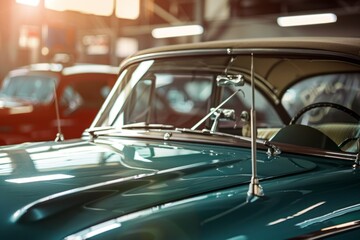 a vintage car under a maintenance check with focus on windshield wipers