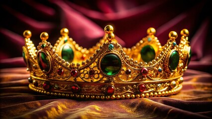Fototapeta premium Majestic Gold Royal Crown on Velvet Background Symbolizing Luxury, Power, and Royalty in Elegance