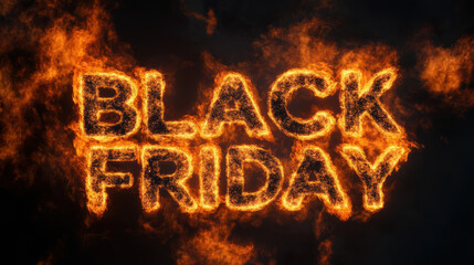 "Black Friday" Text with Intense Flames on a Dark Background