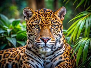 Obraz premium Majestic Jaguar in Nahuatl Art Style Showcasing Cultural Heritage and Wildlife Symbolism