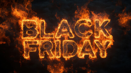 "Black Friday" Text with Intense Flames on a Dark Background
