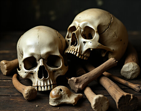 A collection of human skulls and skeletal remains is often associated with dark rituals and occult practices._00004_