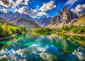 Fototapeta premium Majestic landscapes of Skardu, Pakistan showcasing mountains, lakes, and serene natural beauty
